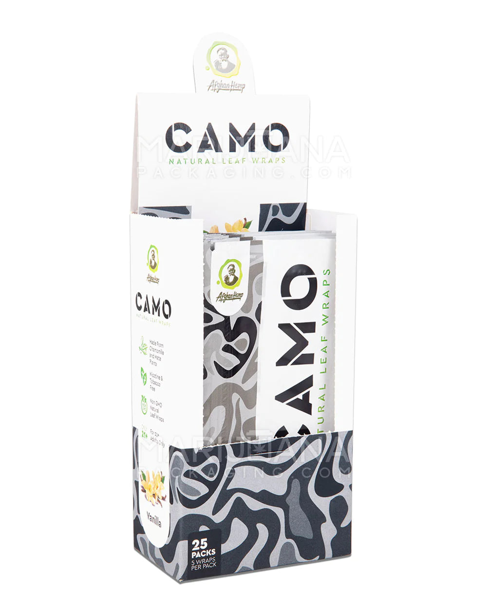 CAMO NATURAL LEAF WRAPS 25 PACKS 5 WRAPS PER PACK VAINILLA