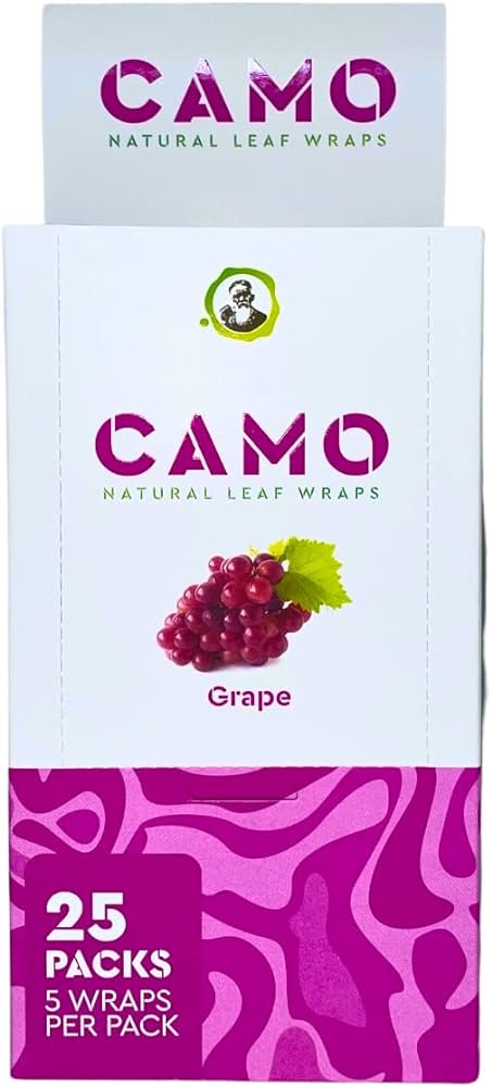 CAMO NATURAL LEAF WRAPS 25 PACKS 5 WRAPS PER PACK GRAPE