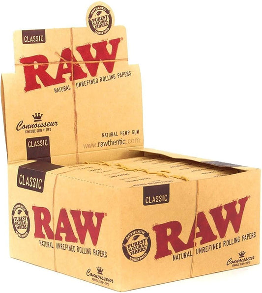 RAW CLASSIC CONNOISSUR KING SIZE + TIPS 24 PACKS