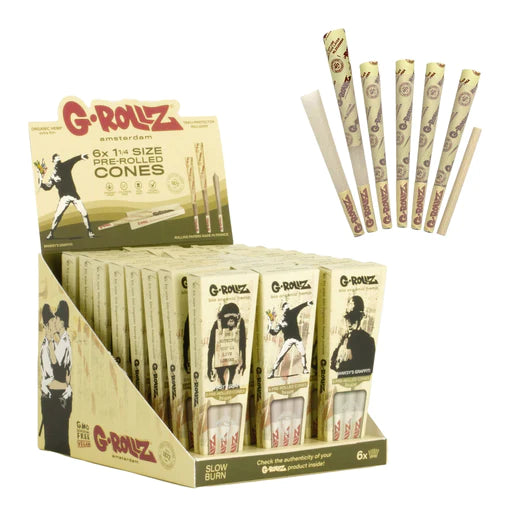 GROLLZ BIO ORGANIC HEMP SLOW BURN 6X 1 1/4 SIZE PRE ROLLED CONES