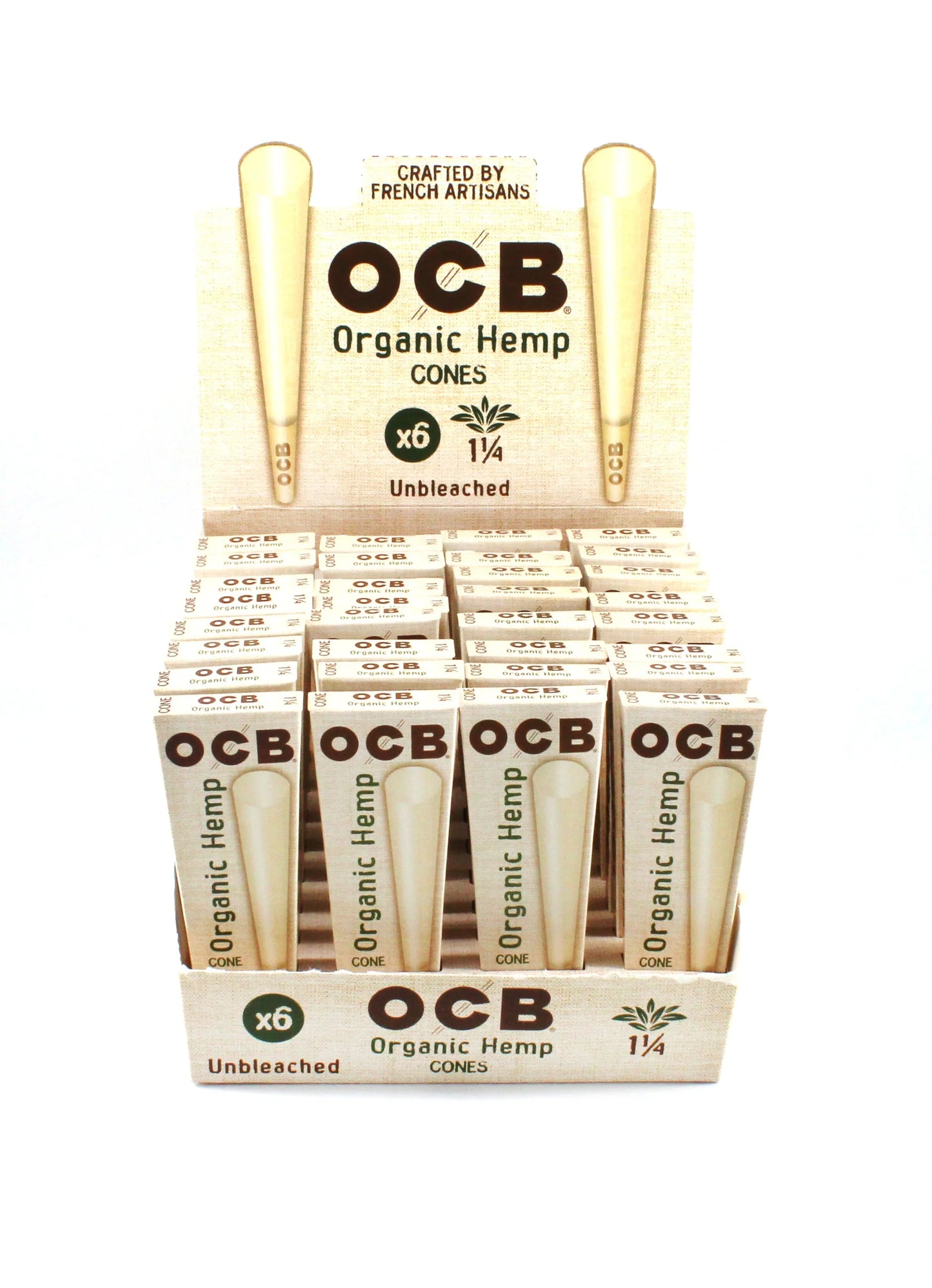 OCB UNBLEACHED CONE ORGANIC HEMP X6 1 1/4 SIZE