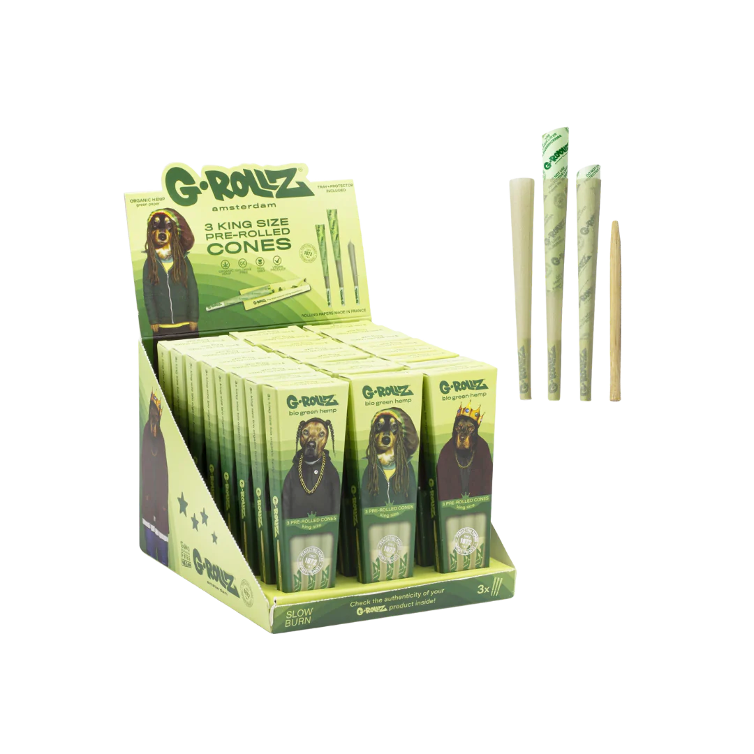GROLLZ BIO ORGANIC GREEN HEMP SLOW BURN 3 KING SIZE PRE ROLLED CONES