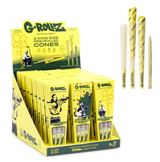 GROLLZ UNBLEACHED BAMBOO SLOW BURN 3 KING SIZE PRE ROLLED CONES