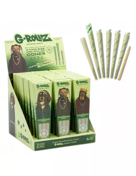 GROLLZ BIO ORGANIC GREEN HEMP SLOW BURN 6 KING SIZE PRE ROLLED CONES